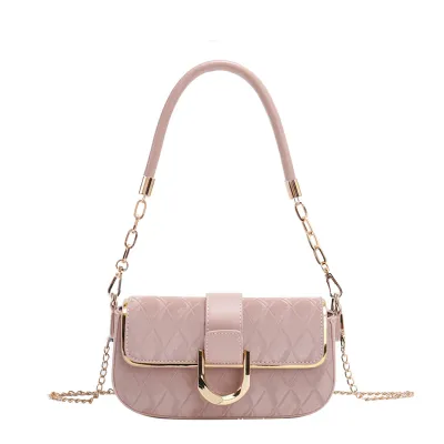 Women Fashion Casual Simple Solid Colour Rhombic Chain PU Shoulder Bag Crossbody Handbag