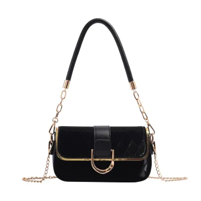 Women Fashion Casual Simple Solid Colour Rhombic Chain PU Shoulder Bag Crossbody Handbag