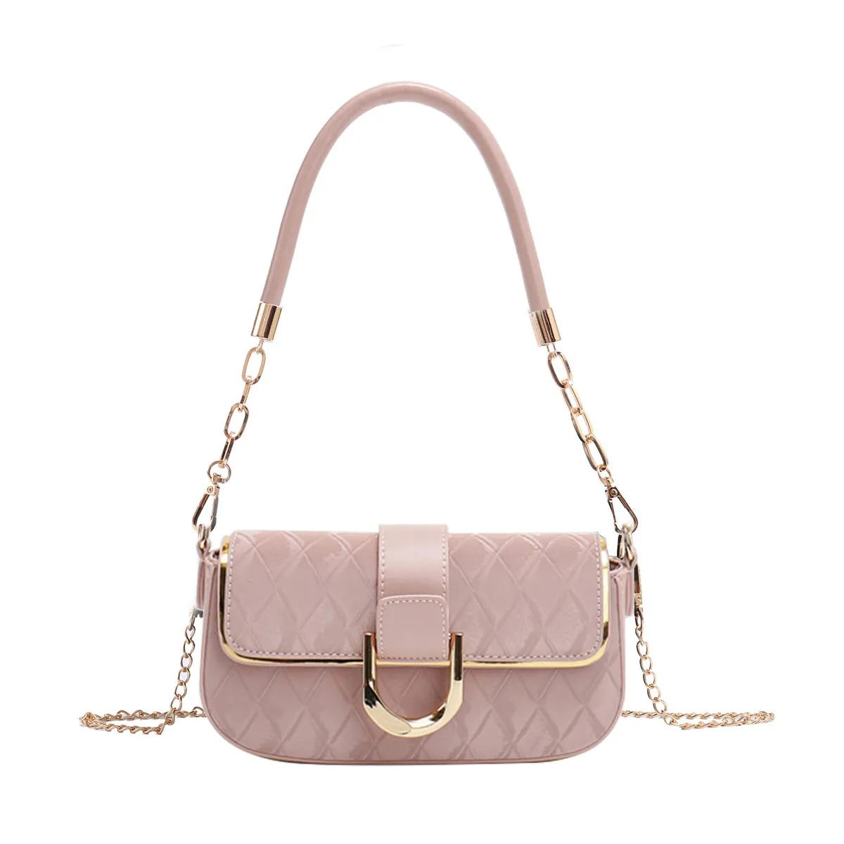 Women Fashion Casual Simple Solid Colour Rhombic Chain PU Shoulder Bag Crossbody Handbag