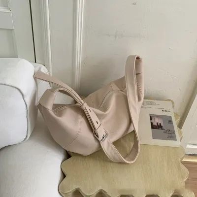 Women Fashion Casual Solid Color Pleated Dumpling PU Soft Shoulder Bag with Zipper