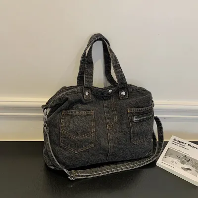 Women Fashion Casual Denim Large Capacity Shoulder Bag with Zipper