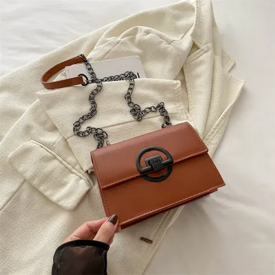 Women Fashion Casual Retro Chain Small Square PU Shoulder Crossbody Bag