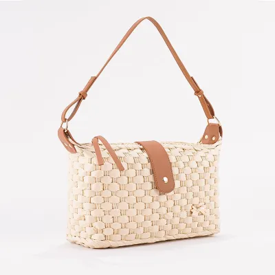 Women Fashion Casual Solid Color Woven Paper Shoulder Bag