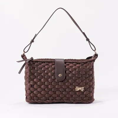 Women Fashion Casual Solid Color Woven Paper Shoulder Bag
