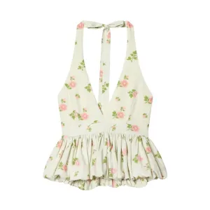 Women Fashion Sexy Printed Halter-Neck Lace-Up Tank Top