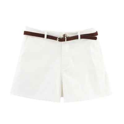 Women Fashion Casual Summer Solid Color With Belt Loose Shorts