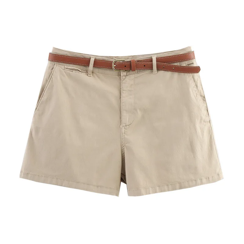 Women Fashion Casual Summer Solid Color With Belt Loose Shorts