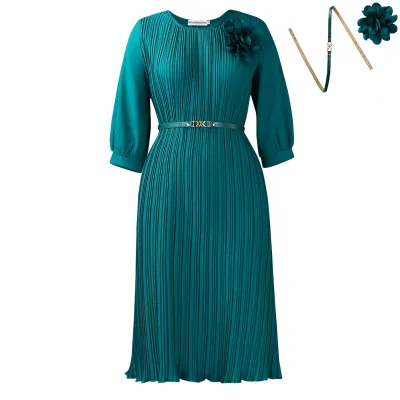 Women Fashion Elegant Plus Size Solid Color Short Sleeve Pleated African Dress