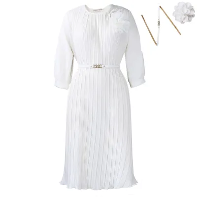 Women Fashion Elegant Plus Size Solid Color Short Sleeve Pleated African Dress