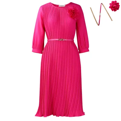 Women Fashion Elegant Plus Size Solid Color Short Sleeve Pleated African Dress