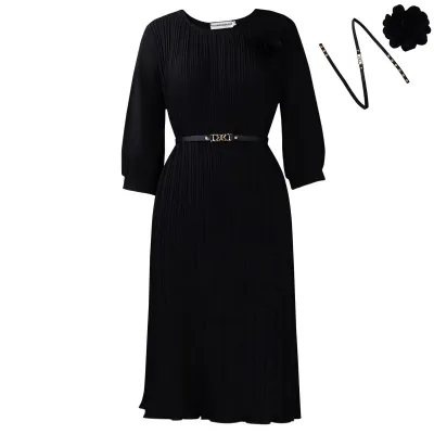 Women Fashion Elegant Plus Size Solid Color Short Sleeve Pleated African Dress