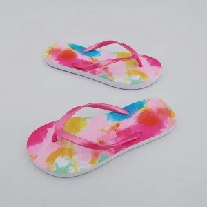 Women Fashion Rainbow Tie-Dye Non-Slip Flip-Flops Flat Slippers Plus Size