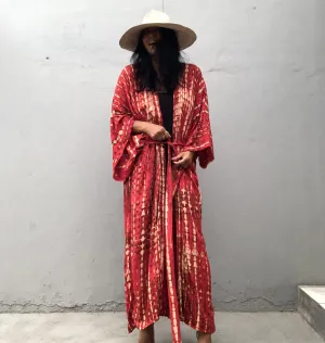 Women Fashion Casual Summer Cotton Tie-Dye Print Long-Sleeve Loose Swimsuit Cover-Ups