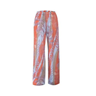 Women Fashion Casual Printed Summer Sun-Protective Ice Silk High-Waist Wide-Leg Swimsuit Cover-Ups