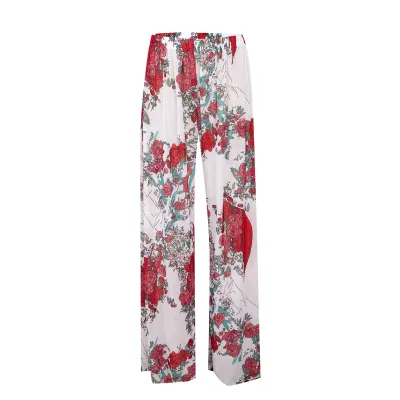 Women Fashion Casual Printed Summer Sun-Protective Ice Silk High-Waist Wide-Leg Swimsuit Cover-Ups