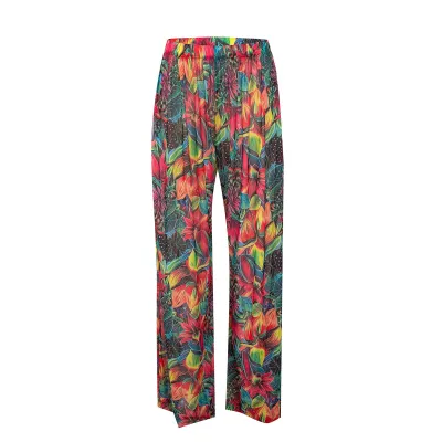 Women Fashion Casual Printed Summer Sun-Protective Ice Silk High-Waist Wide-Leg Swimsuit Cover-Ups