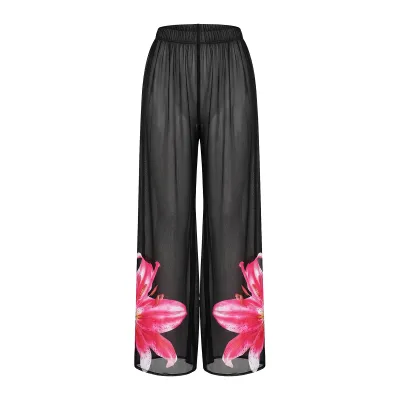 Women Fashion Casual Printed Summer Sun-Protective Ice Silk High-Waist Wide-Leg Swimsuit Cover-Ups