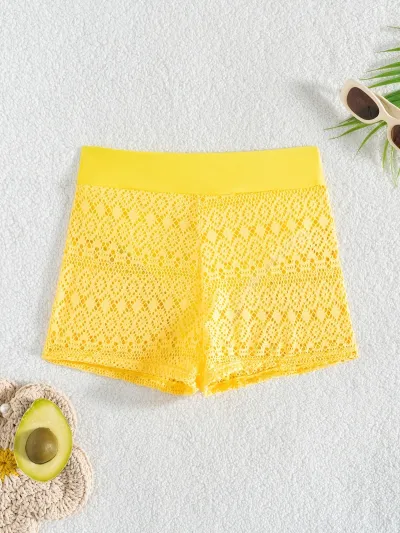 Women Fashion Sexy Solid Color Lace Mesh Swimsuit Cover-Ups