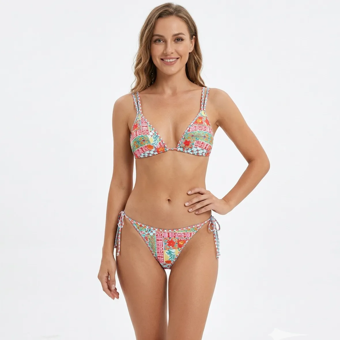 Women Fashion Sexy Printed Lace-Up Bikini Swimsuit