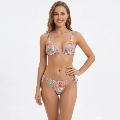 Women Fashion Sexy Printed Lace-Up Bikini Swimsuit