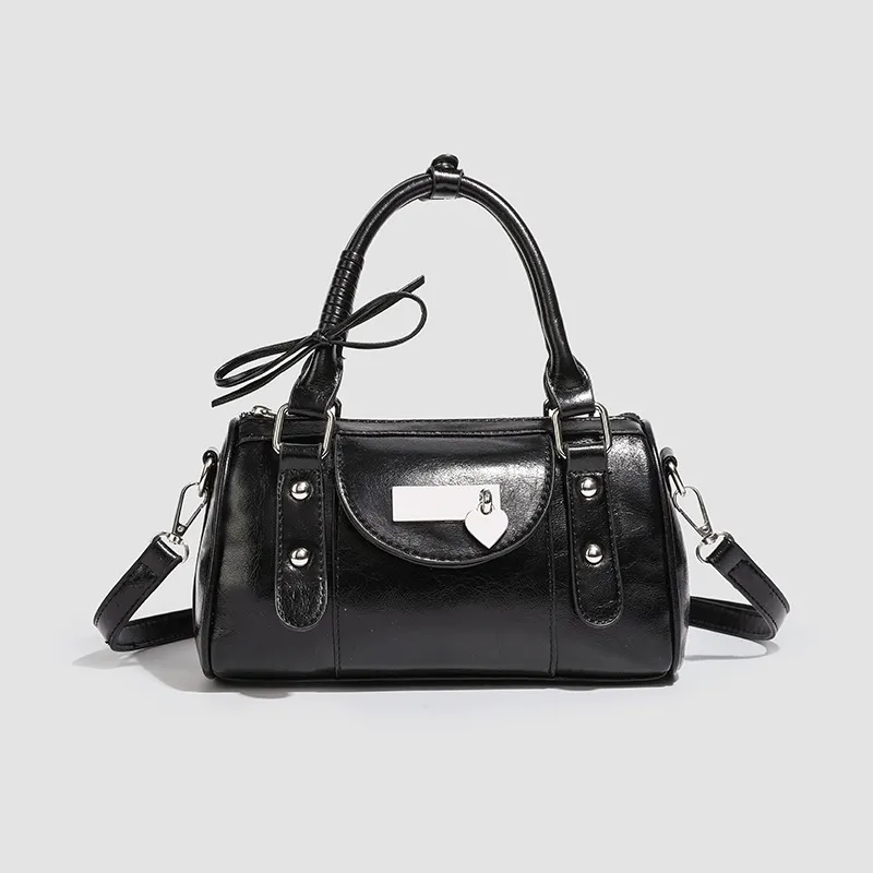 Women Fashion Casual Retro Solid Color PU Handbag Boston Bag