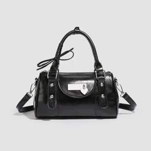 Women Fashion Casual Retro Solid Color PU Handbag Boston Bag