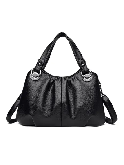 Women Fashion Casual Solid Color Pleated Large Capacity Handbag