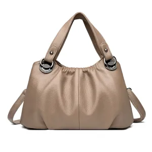 Women Fashion Casual Solid Color Pleated Large Capacity Handbag