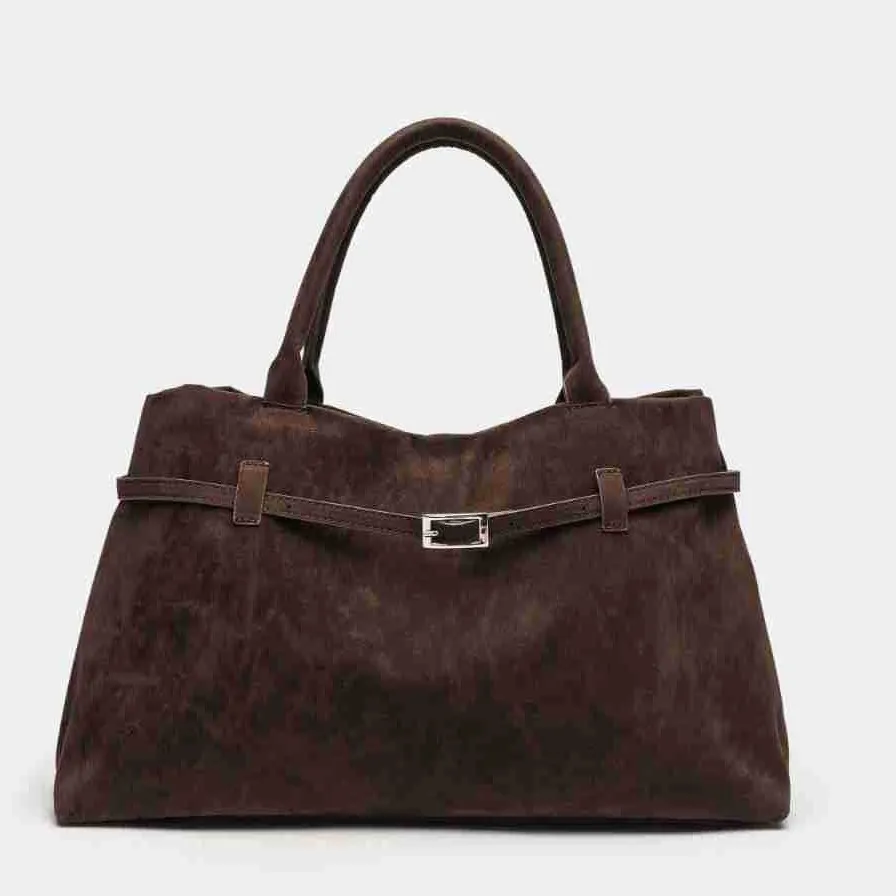 Women Fashion Casual Retro Suede Large Capacity Frosted Lock Design Handbag