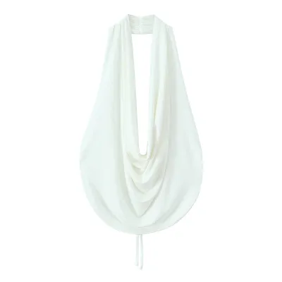 Women Fashion Solid Color Cowl Neck Halter Top
