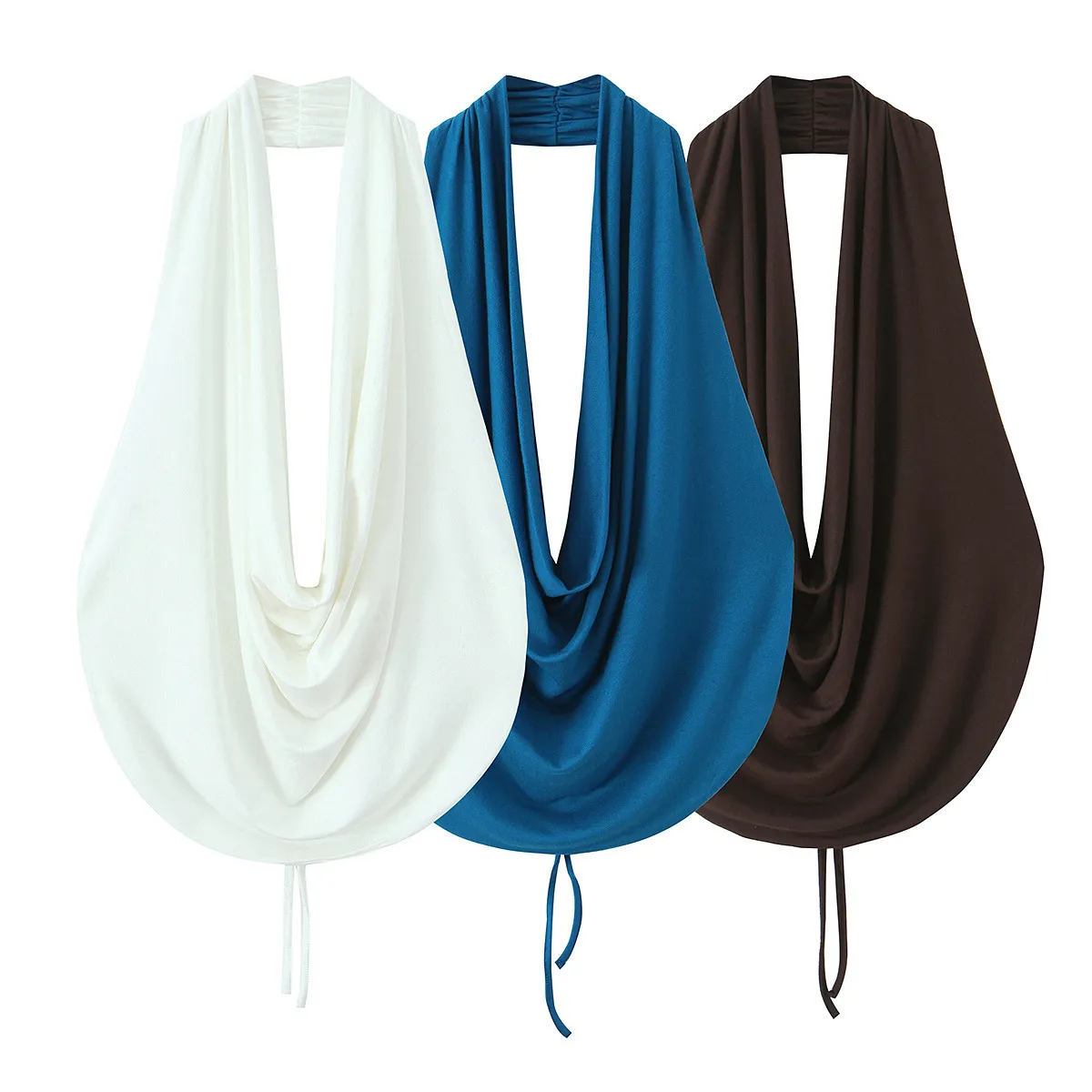 Women Fashion Solid Color Cowl Neck Halter Top