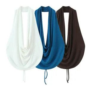 Women Fashion Solid Color Cowl Neck Halter Top