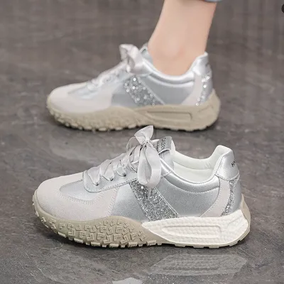 Women Fashion Casual Patchwork Lace-Up Breathable Thick-Soled German Trainers Sneakers