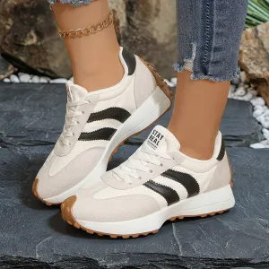 Women Casual Color Block Thick-Soled Lace-Up German Trainers Sneakers Platforms
