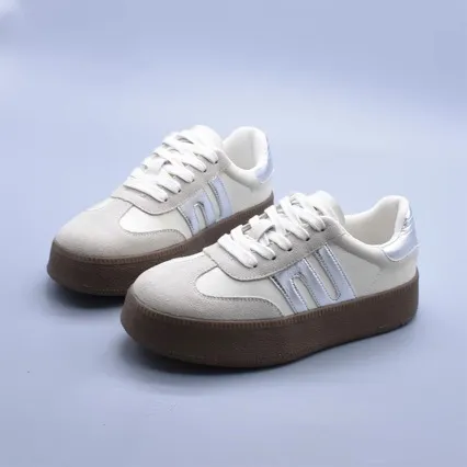Women Fashion Casual Colorblock Thick Sole Lace-Up German Trainers Sneakers Platforms