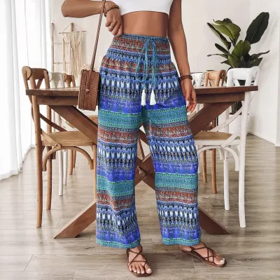 Bohemian Vacation Women Casual Printed High Waist Pants