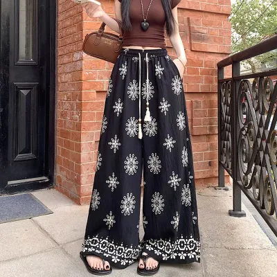 Bohemian Women Casual Loose Vacation Wide Leg Pants