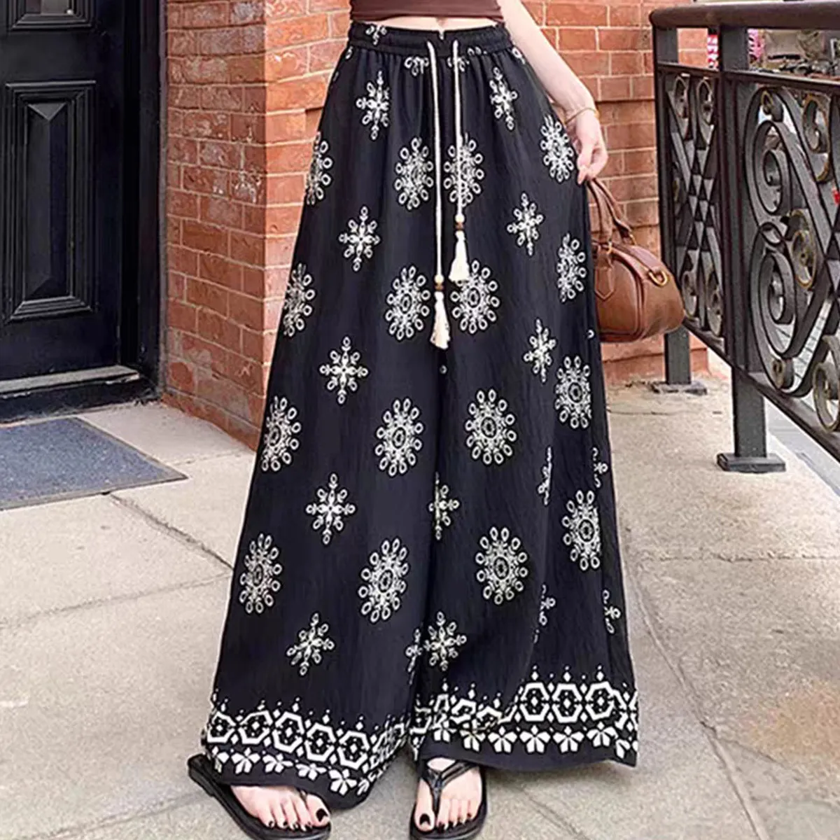 Bohemian Women Casual Loose Vacation Wide Leg Pants