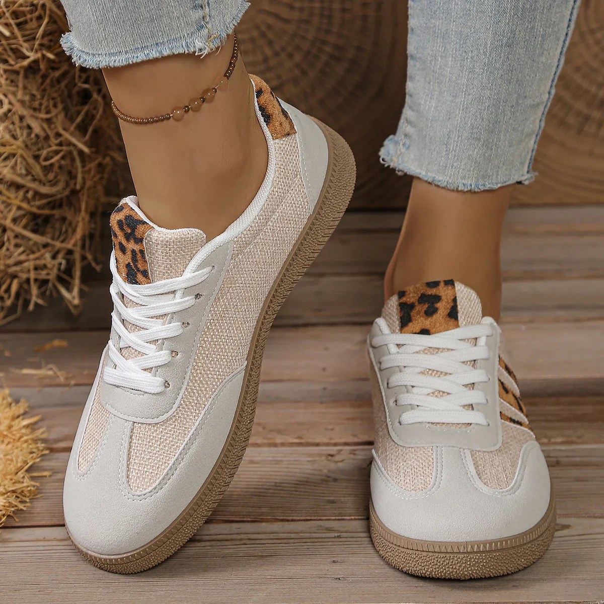 Women's Casual Color-Matching Flat Lace-Up German Trainers Sneakers Plus Size