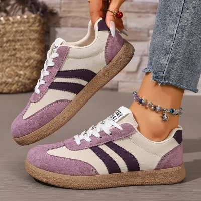 Women Fashion Casual Color Block Lace-Up Flat Non-Slip German Trainers Sneakers Plus Size