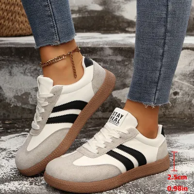 Women Fashion Casual Color Block Lace-Up Flat Non-Slip German Trainers Sneakers Plus Size