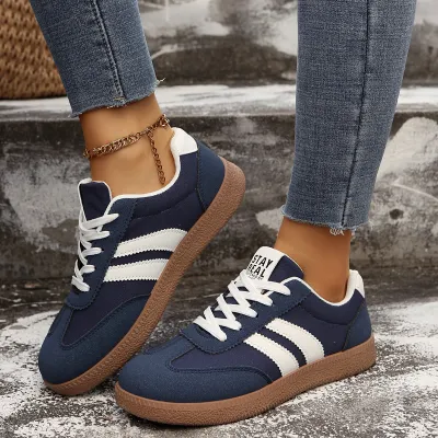 Women Fashion Casual Color Block Lace-Up Flat Non-Slip German Trainers Sneakers Plus Size