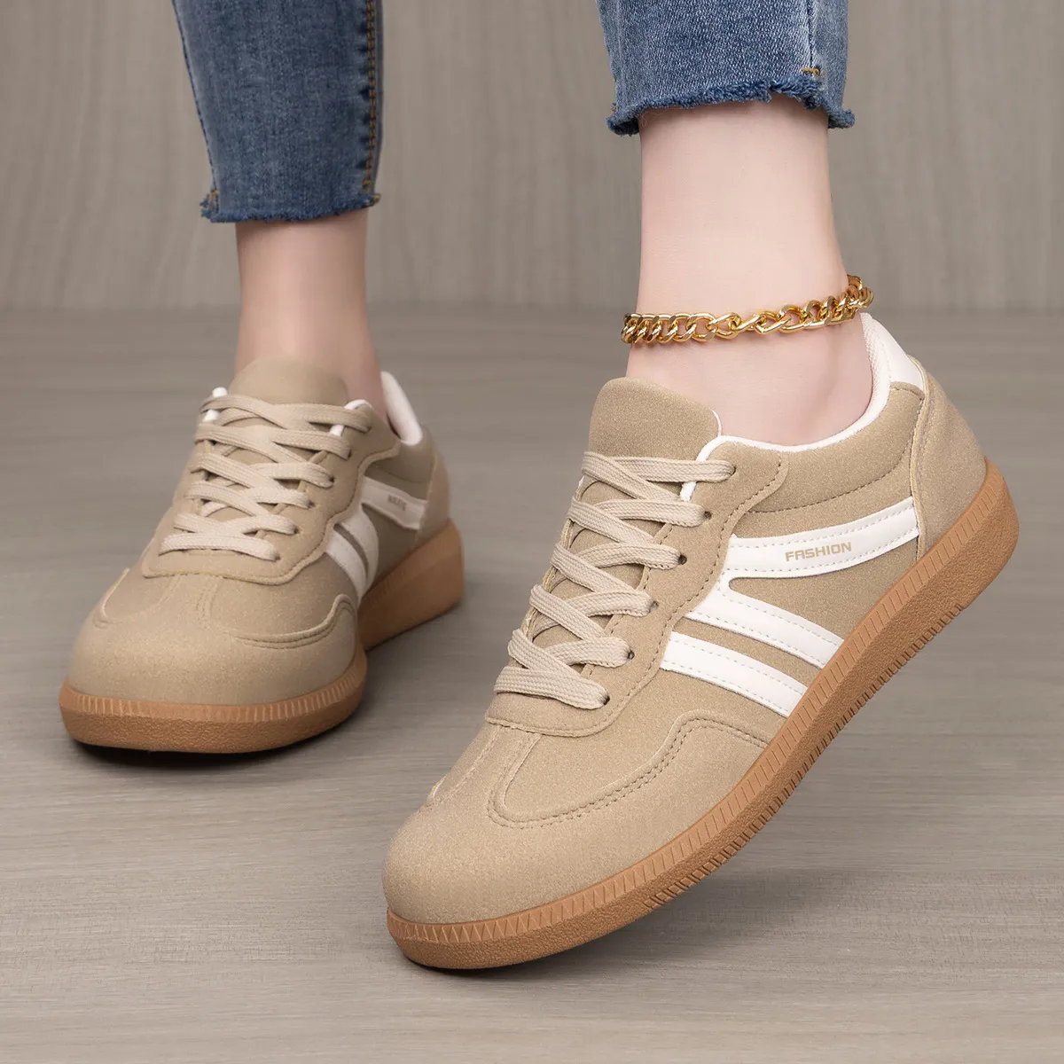 Women Fashion Casual Color Block Lace-Up Soft Sole German Trainers Sneakers Plus Size