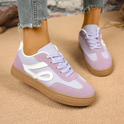 Women Fashion Casual Color-Matching Round Toe Flat Soft Sole German Trainers Sneakers Plus Size