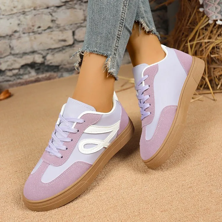 Women Fashion Casual Color-Matching Round Toe Flat Soft Sole German Trainers Sneakers Plus Size