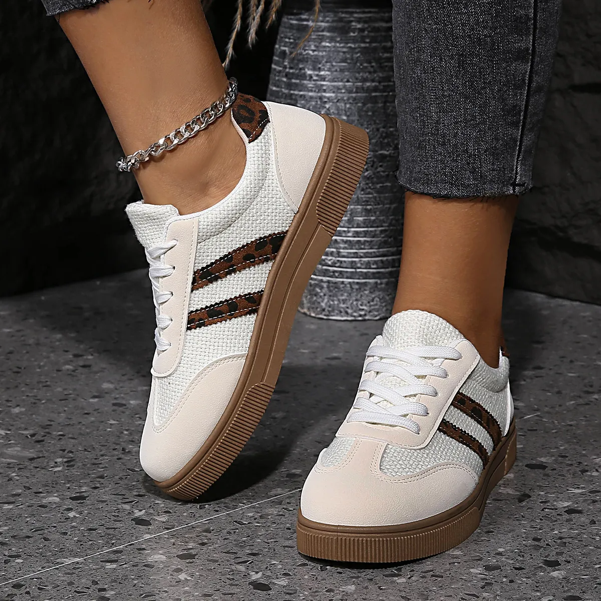 Women Fashion Casual Retro Colorblock Lace-Up Flat German Trainers Sneakers