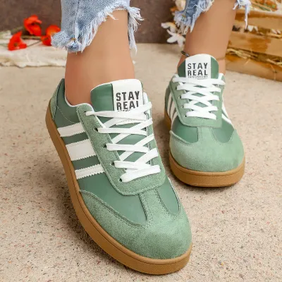 Women's Fashion Color Block Lace-Up German Trainers Sneakers Plus Size