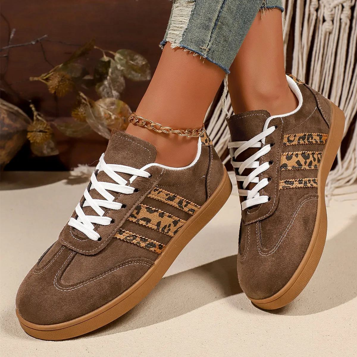 Women's Fashion Color Block Lace-Up German Trainers Sneakers Plus Size