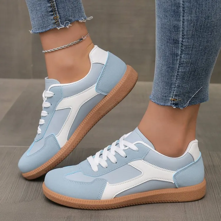 Women Fashion Casual Color Block Slip On Round Toe Flat Heel Mesh Fabric Plus Size Sneakers