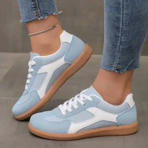Women Fashion Casual Color Block Slip On Round Toe Flat Heel Mesh Fabric Plus Size Sneakers